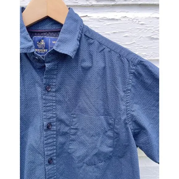 Rugby Univeristy Shirt Mens M Blue Microcheck 100% Cotton Casual Button Down - Picture 4 of 4